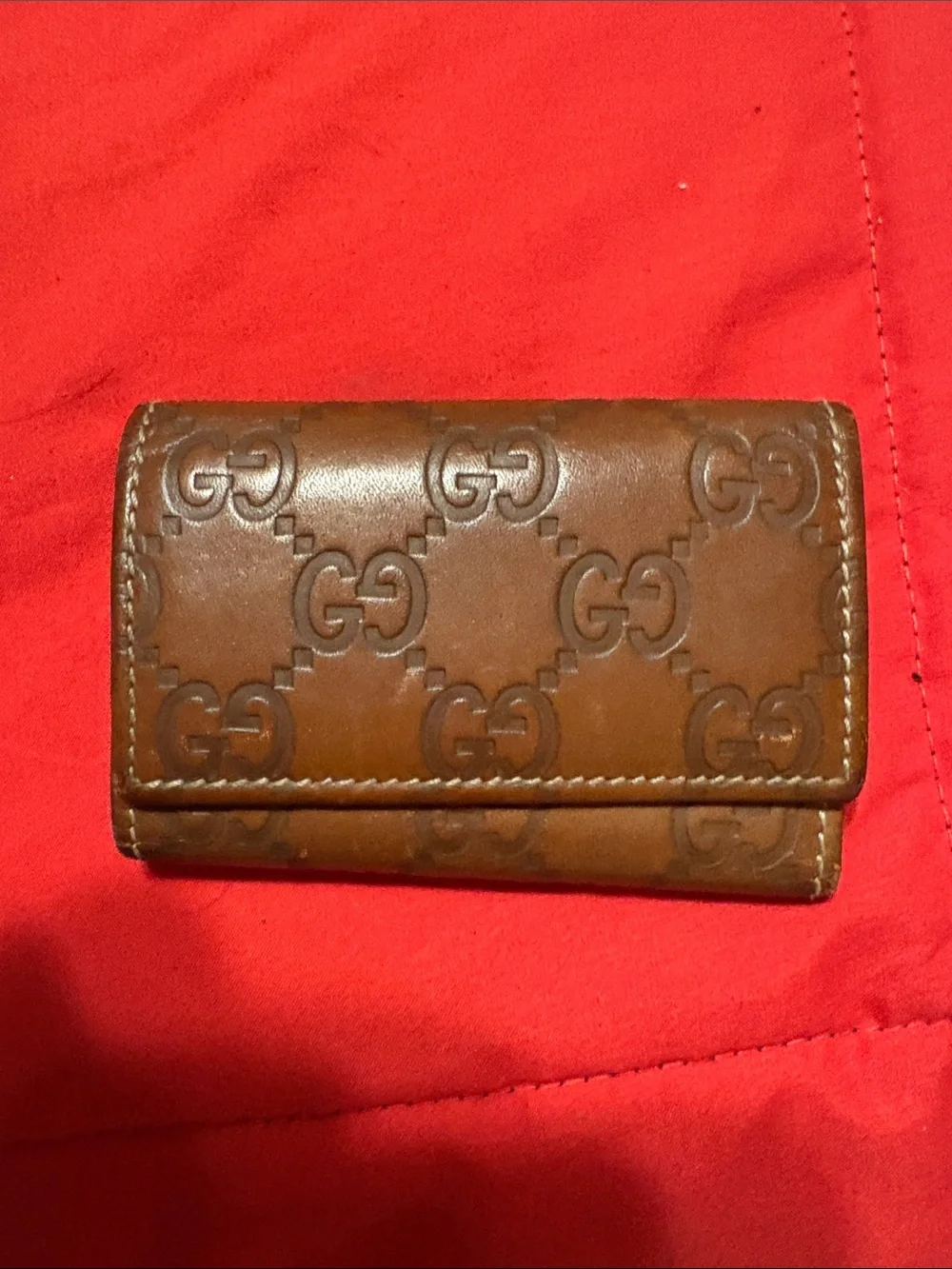 Gucci Brown GG-Embossed Leather Key & Card Holder